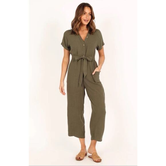 Petal & Pup Womens Archie 100% Linen Jumpsuit 8 Green Minimalist Lagenlook Boho - Picture 1 of 9